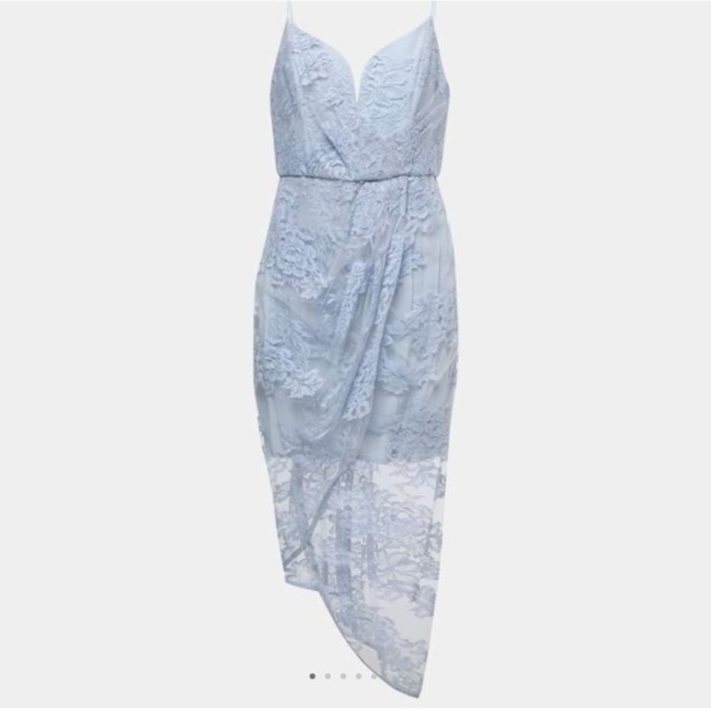 Zimmermann Blue Floral Lace Draped Plunge Midi Dress